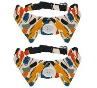 2 Packs Puppy Collar with Bowtie, Abstract Hand Drawn Color Blocks Pattern Adjustable Pet Bow Tie, Dog Bow Tie Collar for Cats Dogs, Comfortable, Soft, Suit Neck 11.2-12.2 IN