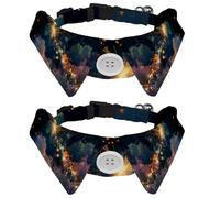 2 Packs Puppy Collars, Magic Butterfly Flying in Sky Shiny Glowing Stars Lapel Style Paws Dog Collar with Tie, Adjustable Pet Bowties for Small Medium Dogs Cats
