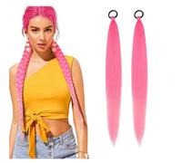 2 Packs Purple/Blue/Pink Ponytail Extension with Elastic Tie Straight Sleek Wrap Around Braid Ponytail, Festival Crazy Hair Day Accessories for Girl, Shimmer Tinsel Ponytails Colorful
