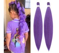 2 Packs Purple Braiding Hair Extensions for Braids Pre Stretched Braiding Hair Extensions Yaki Synthetic Crochet Hair Halloween Cosplay (Dark Purple#, 24 Inch (Pack of 2))