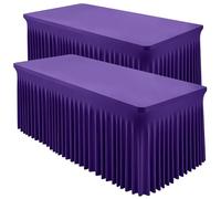 2 Packs Purple Spandex Table Covers 6 Foot, Fitted Stretch Table Cloth with Skirts 72x30 Inch, Wrinkle-Free Floor Length Rectangle Tablecloths for Trade Show Weddings Parties Banquets Events