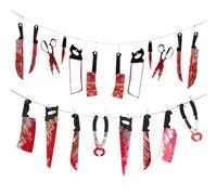2 Packs Realistic Fake Knives Banner Garland Halloween Banner Horror Scary Bloody Bunting Flags Halloween Decorations Zombie Vampire Party Supplies for Haunted House Bar Indoor Outdoor Party Decor