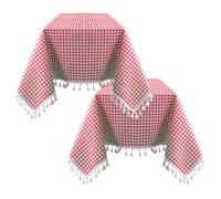 2 Packs Red and White Checkered Tablecloths Tassel Decoration Table Cloth 55x55 inch Square Tablecloth Table Cover Suitable for Pastoral Style Coffee Table, Dining, Tabletop Decoration(140x140cm)