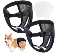 2 Packs Reusable Dog Nappies, Dog Pants, Dogs Nappies with 6 Sanitary Pad Adjustable Protective Trousers for Female Dogs in Heat Monthly Bleeding Reusable Washable Doggy Sanitary Hygiene Pants (M)