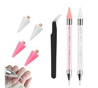 2 Packs Rhinestone Picker Tool Set Rhinestone Pickup Tool with 4 Extra Wax Tips and 1 Tweezer Double Head Rhinestone Pen Rhinestone Applicator Dotting Wax Pen Nail Art Tools For DIY Nail Art