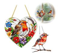 2 Packs Robin Suncatcher, 20 x 20 cm Large Sun Catchers for Windows, Stained Glass Robin Suncatchers Gifts for Womenm, Garden,Garden Hanging Ornaments Outdoor