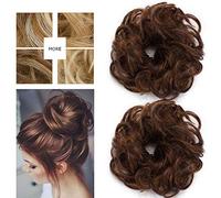 2 Packs Scrunchy Scrunchie Bun Up Do Hairpiece -Light Auburn/Dark Brown Messy Hair Ribbon Ponytail Extensions