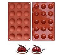 2 Packs Semi Sphere Chocolate Mold, 15-Cavity Silicone Mould Chocolate Ball Mould Hemispherical Baking Mold for Hot Chocolate Cake Pudding Soap Dome Mousse, for Christmas, Birthday Party