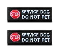 2 Packs Service Dog Stop Warning Sign Vest/Harness Patch Hook & Loop Embroidered Fastener Dog Badge Emblem