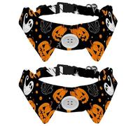 2 Packs Shirt Style Dog Collar, Black Cat Ghost Pumpkin Halloween Adjustable Pet Collars with Bow Tie, Cute Cat Bow Tie Ring for Small Medium Boys Girls Cats Dogs Puppies