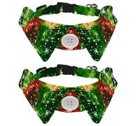 2 Packs Shirt Style Dog Collar, Doodle Christmas Trees Snowflake Pattern Adjustable Pet Collars with Bow Tie, Cute Cat Bow Tie Ring for Small Medium Boys Girls Cats Dogs Puppies