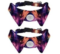 2 Packs Shirt Style Dog Collar, Galaxy Universe Planet Adjustable Pet Collars with Bow Tie, Cute Cat Bow Tie Ring for Small Medium Boys Girls Cats Dogs Puppies