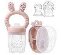 2 Packs Silicone Baby Fruit Feeder with Freezer Nibble Tray Combo, Baby Fresh & Frozen Food Feeder Popsicle Molds Includes Extra Food Pouches (Light Pink)