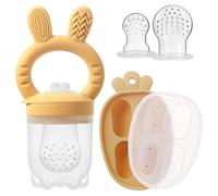 2 Packs Silicone Baby Fruit Feeder with Freezer Nibble Tray Combo, Baby Fresh & Frozen Food Feeder Popsicle Molds Includes Extra Food Pouches (Yellow)