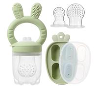 2 Packs Silicone Baby Fruit Feeder with Freezer Nibble Tray Combo, Baby Fresh & Frozen Food Feeder Popsicle Molds for Teething Relief Includes Extra Food Pouches (Green)