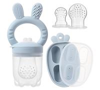 2 Packs Silicone Baby Fruit Feeder with Freezer Nibble Tray Combo, Baby Fresh & Frozen Food Feeder Popsicle Molds for Teething Relief Includes Extra Food Pouches (Blue)