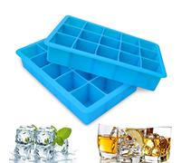 2 Packs Silicone Ice Cube Tray, Easy-Release Ice Cube Moulds 15 Ice Cubs Per Tray for Chocolate Whiskey Cocktail Any Drinks (Blue)