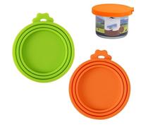 2 Packs Silicone Pet Can Lids, Dog Cat Food Can Covers, Universal Size Can Toppers, 1 fit 3 Standard Size Food Cans, BPA Free Dishwasher Safe Can Tops (Orange, Green)