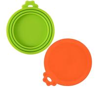 2 Packs Silicone Pet Can Lids, Dog Cat Food Can Covers, Universal Size Toppers, 1 fit 3 Standard Size Food Cans, BPA Free Dishwasher Safe Tops (Orange, Green)