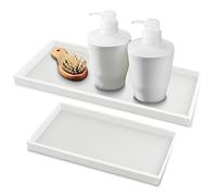 2 Packs Silicone Vanity Tray, Large & Small Bathroom Trays for Counter, Dish Soap Holder for Kitchen Sink, Rectangle Perfume Key Toilet Dresser Organizer Tray Decor (white)