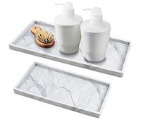 2 Packs Silicone Vanity Tray, Large & Small Bathroom Trays for Counter, Dish Soap Holder for Kitchen Sink, Rectangle Perfume Key Toilet Dresser Organizer Tray Decor (Marble)