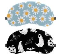 2 Packs Sleep Eye Mask for Side Sleeper, White Halloween Ghost Pumpkin Bat Pattern Sleeping Mask, Light Blocking Eye Mask, Soft Eye Shade Cover for Travel, Nap, Plane