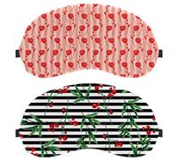 2 Packs Sleep Mask Christmas Red Holly Decor Black White Striped, Eye Mask for Men Women, No Pressure Night Eye Cover, Breathable Sleeping Eye Mask, Light Blocking