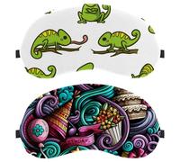 2 Packs Sleep Mask, Colorful Doodle Cake Candle Candy Birthday Party Light Blocking Sleeping Eye Mask for Women Men, Night Blindfold, Breathable Eye Mask Cover