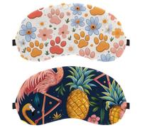 2 Packs Sleep Mask, Completely Block Out Light Eye Mask for Side Sleeper, Lemon Pineapple Flamingo Zero Eye Pressure Night Blindfold, Adjustable Eye Shade Cover