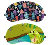 2 Packs Sleep Mask, Completely Block Out Light Eye Mask for Side Sleeper, The Sad Frog in The Pond Zero Eye Pressure Night Blindfold, Adjustable Eye Shade Cover