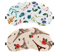 2 Packs Sleep Mask, Completely Block Out Light Eye Mask for Side Sleeper, Zero Eye Pressure Night Blindfold, Paris Eiffel Tower Flower Pattern Adjustable Eye Shade Cover
