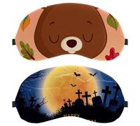 2 Packs Sleep Mask, Eye Mask for Men Women, No Pressure Night Eye Cover, Creepy Halloween Full Moon Bat Breathable Sleeping Eye Mask, Light Blocking