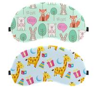 2 Packs Sleep Mask for Back and Side Sleeper, 100% Light Blocking Eye Mask, Cartoon Giraffe Gift Moon Cake Pattern Adjustable & Breathable Sleeping Eye Cover, Zero Eye Pressure