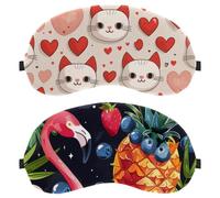 2 Packs Sleep Mask for Back and Side Sleeper, 100% Light Blocking Eye Mask, Flamingo Pineapple Blueberry Adjustable & Breathable Sleeping Eye Cover, Zero Eye Pressure