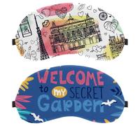 2 Packs Sleep Mask for Back and Side Sleeper, 100% Light Blocking Eye Mask, Welcome to My Secret Garden Adjustable & Breathable Sleeping Eye Cover, Zero Eye Pressure