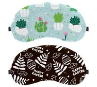2 Packs Sleep Mask for Back and Side Sleeper, Flat Happy Easter Leaves 100% Light Blocking Eye Mask, Adjustable & Breathable Sleeping Eye Cover, Zero Eye Pressure