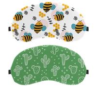 2 Packs Sleep Mask for Back and Side Sleeper, White Cactus on Green 100% Light Blocking Eye Mask, Adjustable & Breathable Sleeping Eye Cover, Zero Eye Pressure