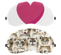2 Packs Sleep Mask for Side Sleeper Men Women, Cat Pattern Retro Cute Light Blocking Eye Mask Cover Eyeshade with Adjustable Strap, Night Blindfold