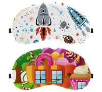 2 Packs Sleep Mask for Side Sleeper Men Women, Light Blocking Eye Mask Cover Eyeshade with Adjustable Strap, Fantacy World with Candy House and River Night Blindfold