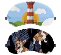 2 Packs Sleep Mask for Side Sleeper Men Women, Light Blocking Eye Mask Cover Eyeshade with Adjustable Strap, Cute Animal Dog Corgi in The Leaves Night Blindfold