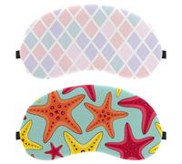 2 Packs Sleep Mask, Sea Life Pink Yellow Orange Starfish Completely Block Out Light Eye Mask for Side Sleeper, Zero Eye Pressure Night Blindfold, Adjustable Eye Shade Cover