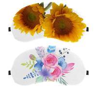 2 Packs Sleep Mask, Watercolor Hand Painted Flowers Bouquet Completely Block Out Light Eye Mask for Side Sleeper, Zero Eye Pressure Night Blindfold, Adjustable Eye Shade Cover
