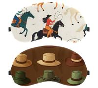 2 Packs Sleep Mask, West Wild Cowboy Hats Pattern Brown Completely Block Out Light Eye Mask for Side Sleeper, Zero Eye Pressure Night Blindfold, Adjustable Eye Shade Cover