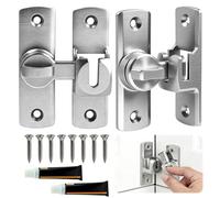 2 Packs Sliding Door Lock, 90 Degree & 180 Degree Sliding Door Latch Set with Barn Door Lock Style in Aluminium Alloy, Compact Design, Silver Hardware Suitable for Bathroom Use & Home Security