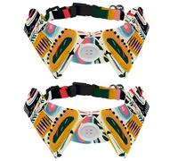 2 Packs Small Dog Collar, Hand Drawn Abstract Color Blocks lines Pattern Adjustable Cat Collar with Bowties, Cute Pet Bow Tie for Medium Dogs Cats Puppies