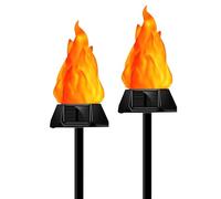 2 Packs Solar Panel Ground Flame Lamp,Waterproof Flickering Flameless LED Lights,Garden Plug-in Light for Camping,Landscape Courtyard Décor (Ground Flame Lighting)
