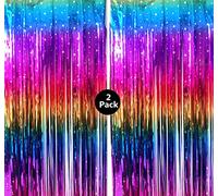 2 Packs Sparkly Rainbow Star Gradient Metallic Tinsel Foil Fringe Curtains Photo Booth Props Party Decorations for Birthday Wedding Engagement Graduation Bridal Shower Baby Shower Bachelorette