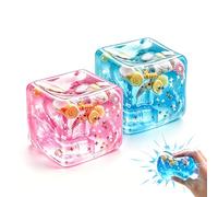 2 Packs Squishy Cube, Ice Cube Squeeze Toy, Slow Rise Sensory Toy with Ocean Shells and Stars, Stress Relief Fidget Gadget for Adults and Teens