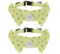 2 Packs St Patricks Day Shamrock Dog Collars with Bow Tie and Bell, Adjustable Cat Bow Ties Collar for Small Medium Boys and Girls Pets Puppies Kittens