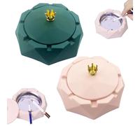 2 Packs Stainless Steel Ashtray with Lids, Crown Cigarettes Ash Trays for Inside or Outside Smoking-Ash Tray for Home Office Garden Bar Pub